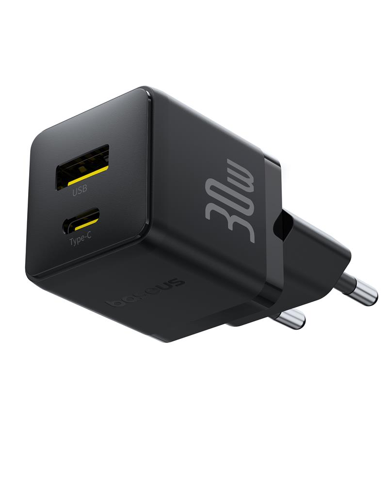 Baseus Palm Fast Charger Wall Charger 30W USB-C USB-A EU Cluster Black