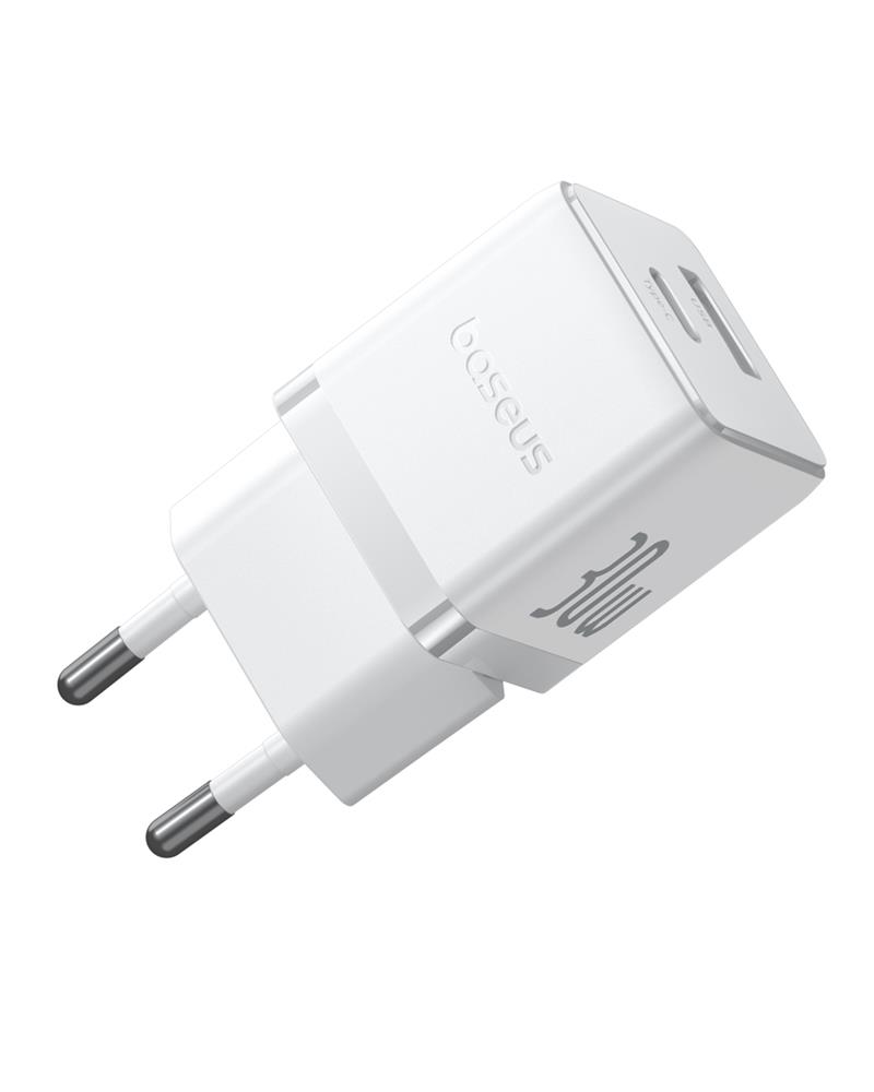 Baseus Palm Fast Charger Wall Charger 30W USB-C USB-A EU Moon White