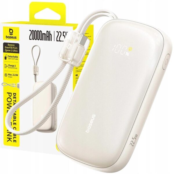 Baseus Powerbank EnerFill FC21 Qpow 3 Ultra 20000mAh 22.5W with lcd display and cable white