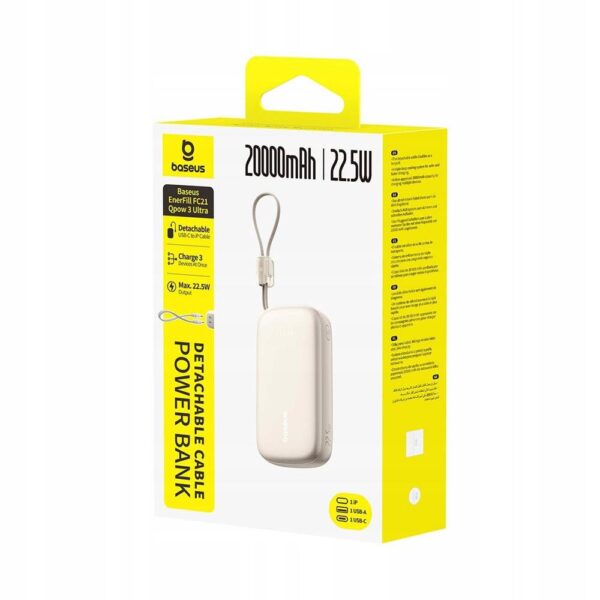 Baseus Powerbank EnerFill FC21 Qpow 3 Ultra 20000mAh 22.5W with lcd display and cable white