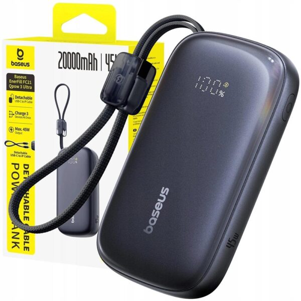 Baseus Powerbank EnerFill FC21 Qpow 3 Ultra 20000mAh 22.5W with lcd display and cable black
