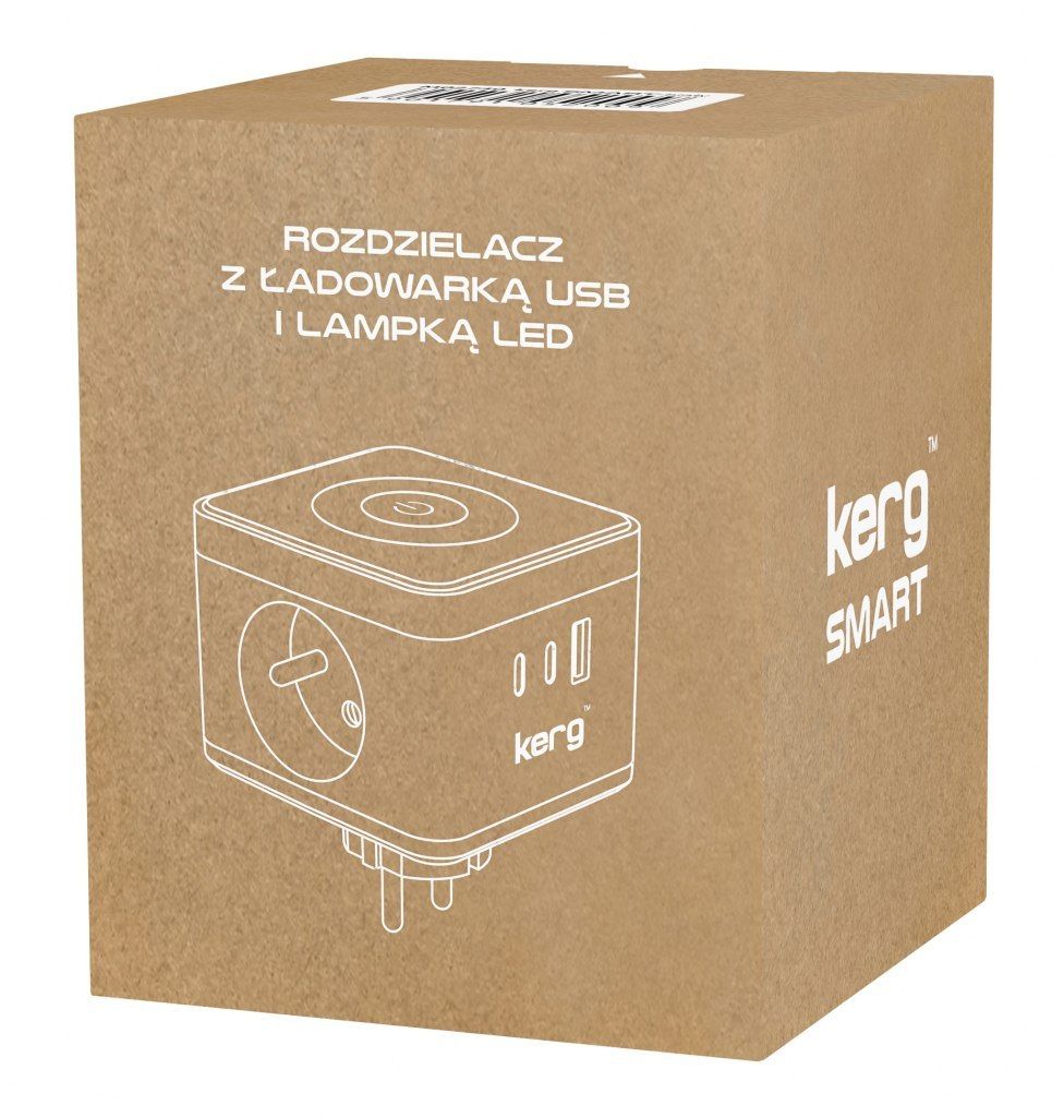 a5b0e08888e02ae35251761d55f27d24 KERG Smart 2-socket power cube + USB-A + USB-C charger + LED lamp 16A/250V~ white