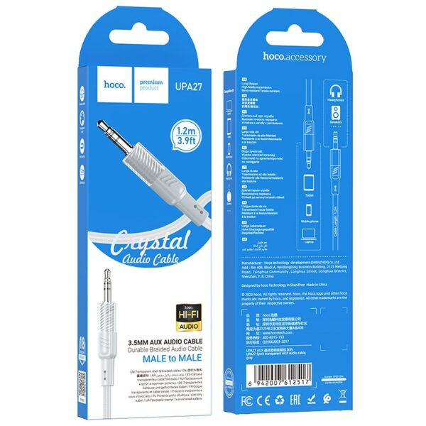 bc0f6d4e097b4374a8fb547057cde376 Cable AUX Jack 3,5 mm to Jack 3,5 mm Hoco 1,2 m UPA27 gray