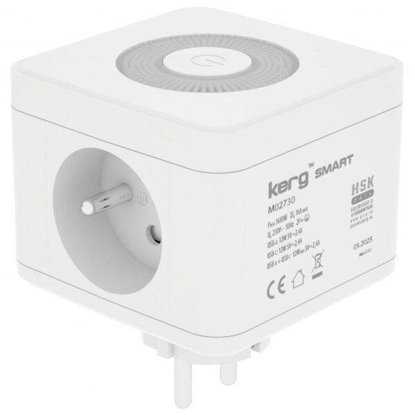 ca7f0c2bc27d2f7a935ae0bbb9bc0fa2 KERG Smart 2-socket power cube + USB-A + USB-C charger + LED lamp 16A/250V~ white