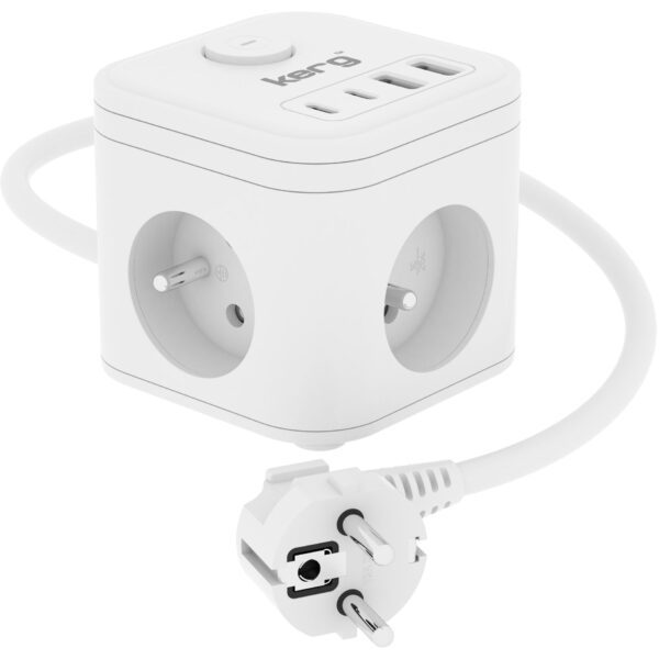 de8912c0ec0a3ca997c5aa2b79ee3785 KERG 3-socket power cube + USB-A+USB-C charger 1.5m 3×1.5mm2 H05VV-F 16A/250V~ Smart white