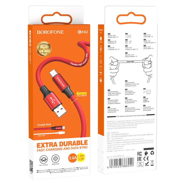 foto_add-187242 Borofone Cable BX82 Bountiful - USB to Type C - 3A 1 metre red