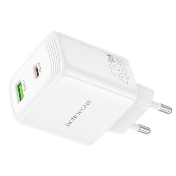 Borofone Wall charger BN30 Cargador GaN - USB + Type C - QC 3.0 PD 45W white