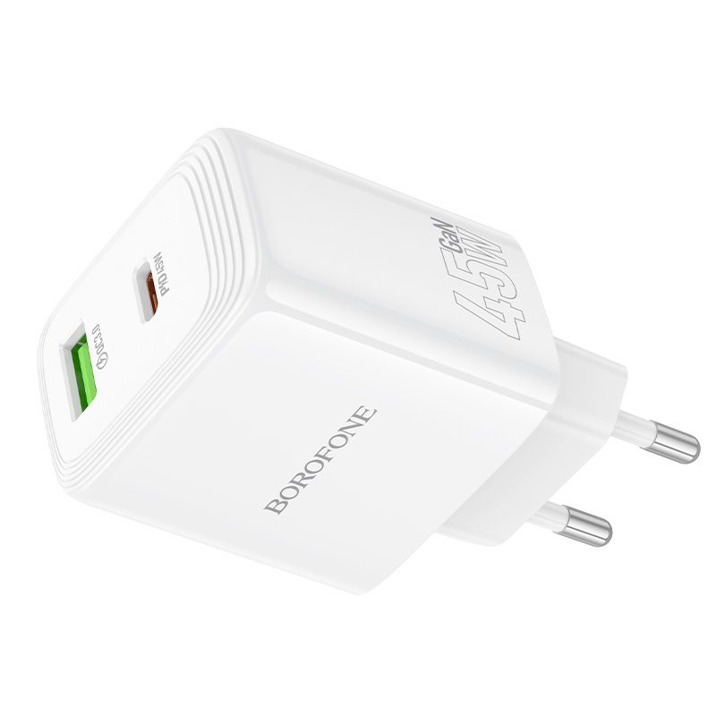Borofone Wall charger BN30 Cargador GaN - USB + Type C - QC 3.0 PD 45W white
