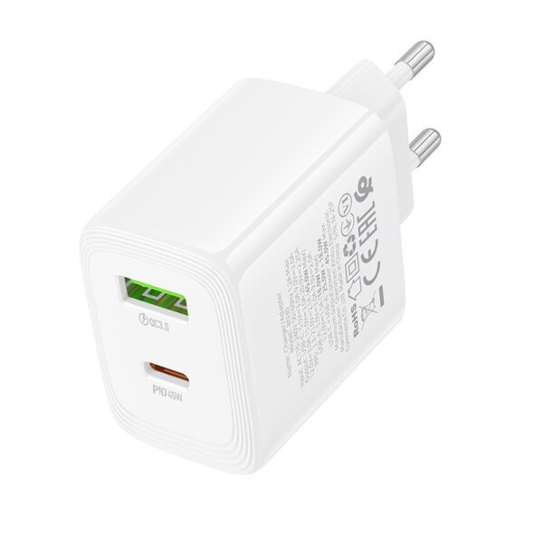 Borofone Wall charger BN30 Cargador GaN - USB + Type C - QC 3.0 PD 45W white