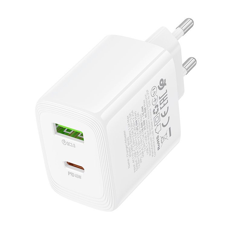Borofone Wall charger BN30 Cargador GaN - USB + Type C - QC 3.0 PD 45W white