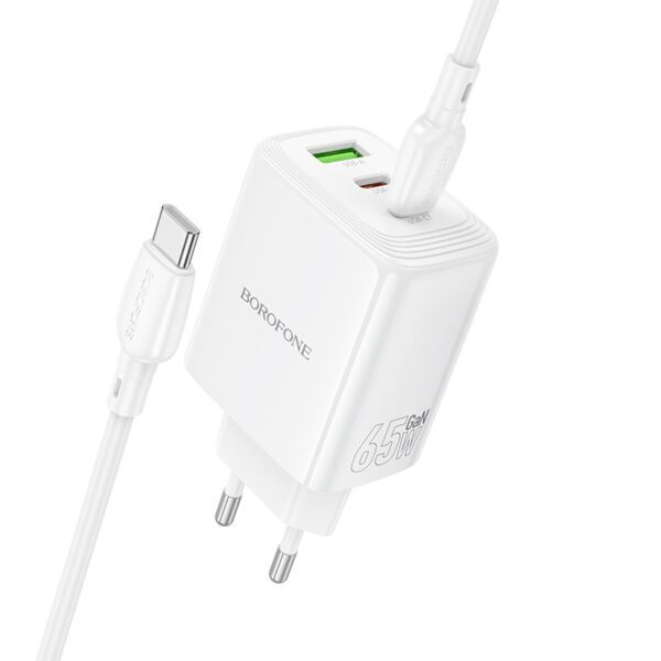 foto_add-335671 Borofone Wall charger BN32 Cargador GaN - USB + 2xType C - QC 3.0 PD 65W with Type C to Type C white
