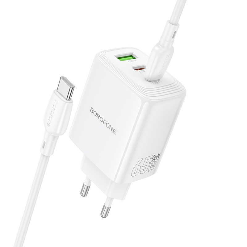 foto_add-335671 Borofone Wall charger BN32 Cargador GaN - USB + 2xType C - QC 3.0 PD 65W with Type C to Type C white