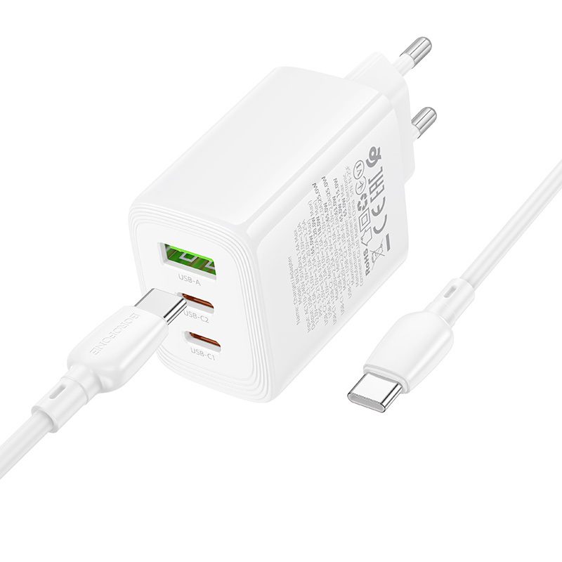foto_add-335672 Borofone Wall charger BN32 Cargador GaN - USB + 2xType C - QC 3.0 PD 65W with Type C to Type C white