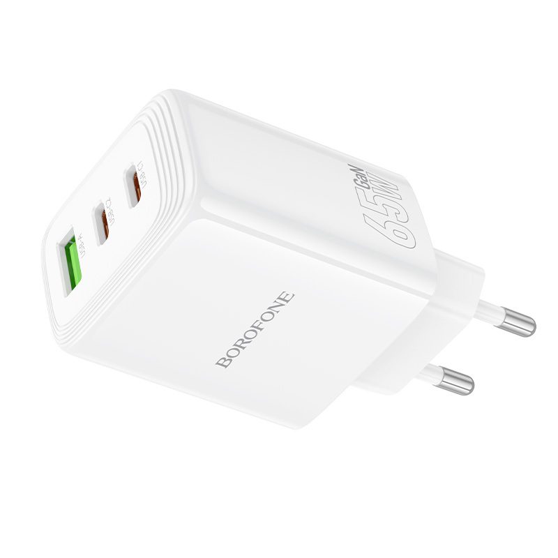 Borofone Wall charger BN32 Cargador GaN - USB + 2xType C - QC 3.0 PD 65W white