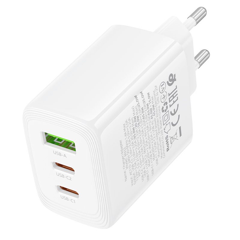 Borofone Wall charger BN32 Cargador GaN - USB + 2xType C - QC 3.0 PD 65W white