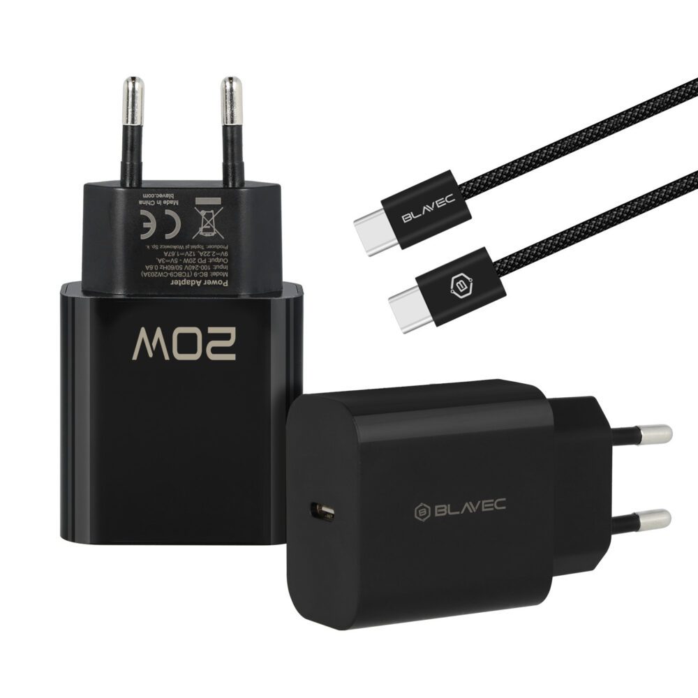 Blavec Wall charger BC-9 - Type C - PD 20W 3A with Type C to Type C cable (TCBC9-CB203A+CC) black