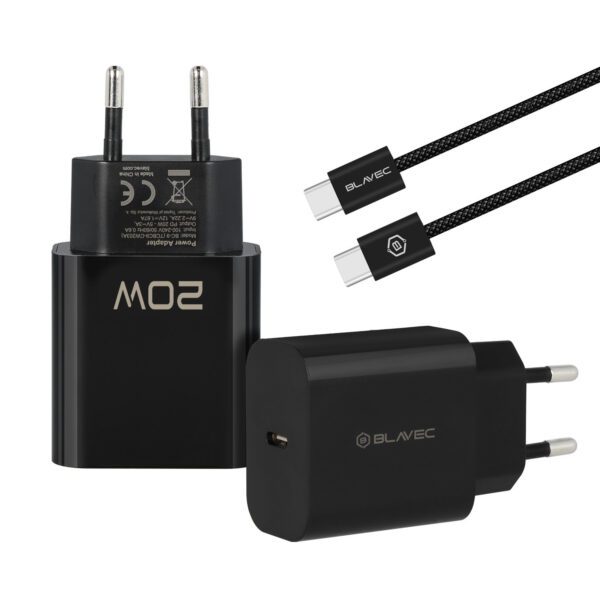 Blavec Wall charger BC-9 - Type C - PD 20W 3A with Type C to Type C cable (TCBC9-CB203A+CC) black