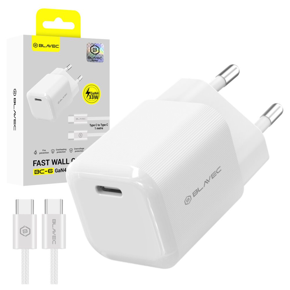 product-103444 Blavec Wall charger BC-6 GaN4 - Type C - PD QC 33W 3A with Type C to Type C cable (TCBC6G4-CW333A+CC) white