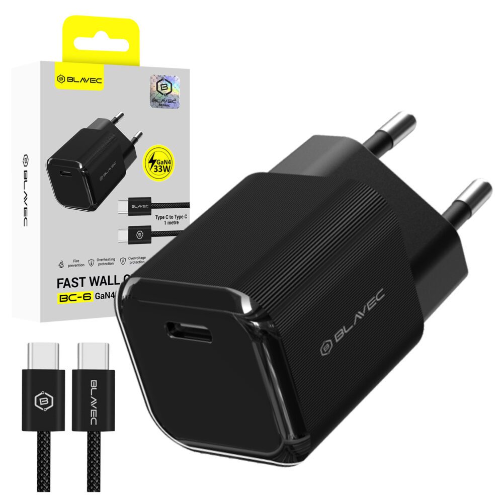 product-103450 Blavec Wall charger BC-6 GaN4 - Type C - PD QC 33W 3A with Type C to Type C cable (TCBC6G4-CB333A+CC) black