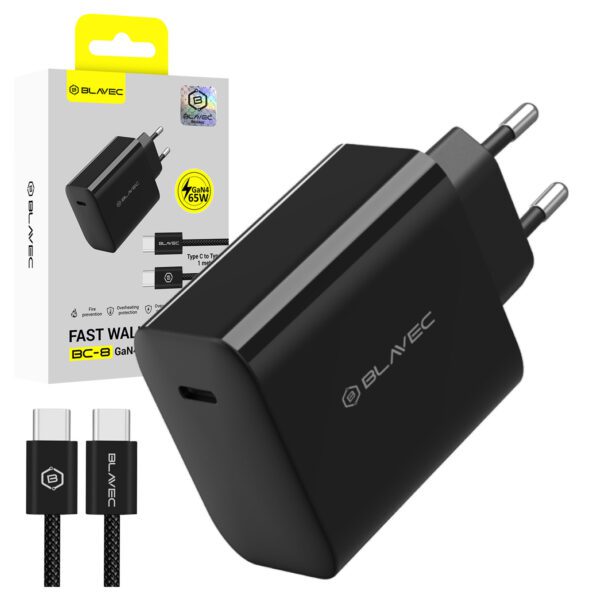 Blavec Wall charger BC-8 GaN4 - Type C - PD QC 65W 3A with Type C to Type C cable (TCBC8G4-CB653A+CC) black