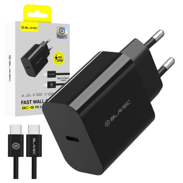 Blavec Wall charger BC-9 - Type C - PD 20W 3A with Type C to Type C cable (TCBC9-CB203A+CC) black