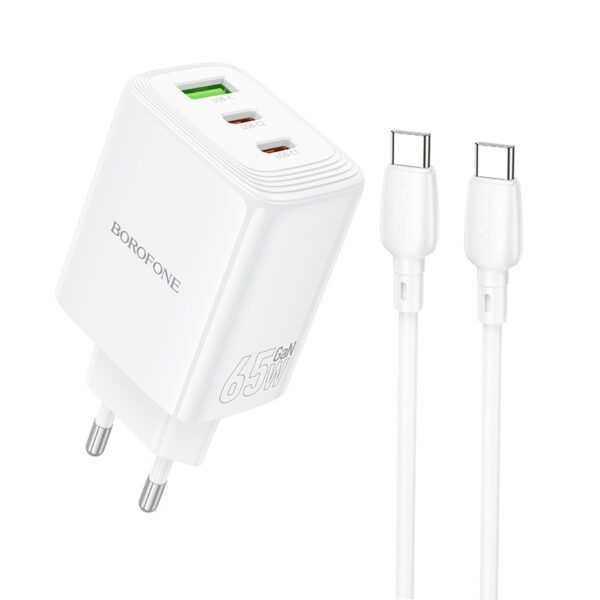 product-103753 Borofone Wall charger BN32 Cargador GaN - USB + 2xType C - QC 3.0 PD 65W with Type C to Type C white