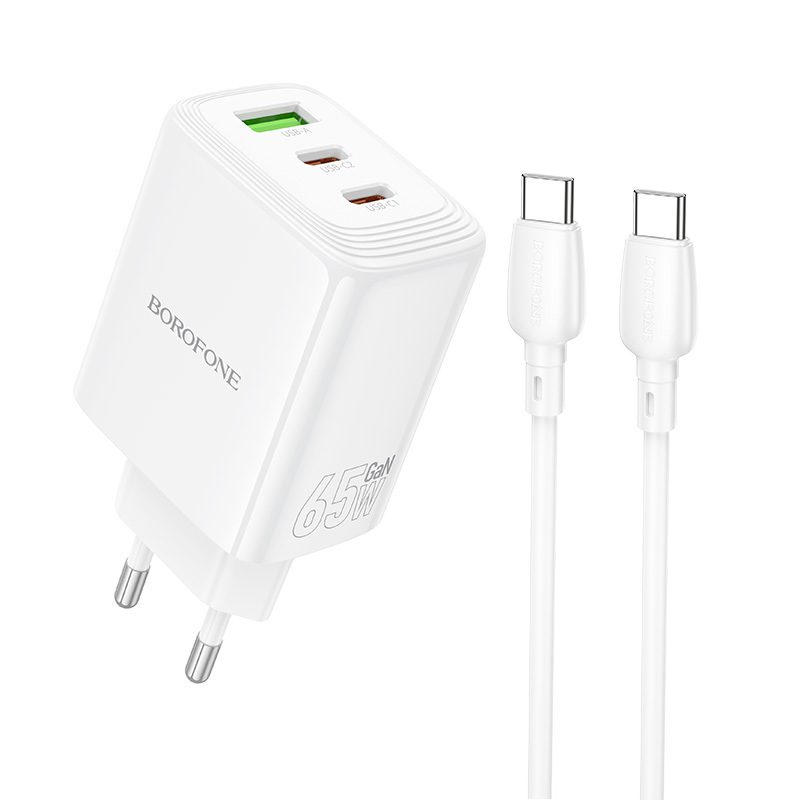 product-103753 Borofone Wall charger BN32 Cargador GaN - USB + 2xType C - QC 3.0 PD 65W with Type C to Type C white