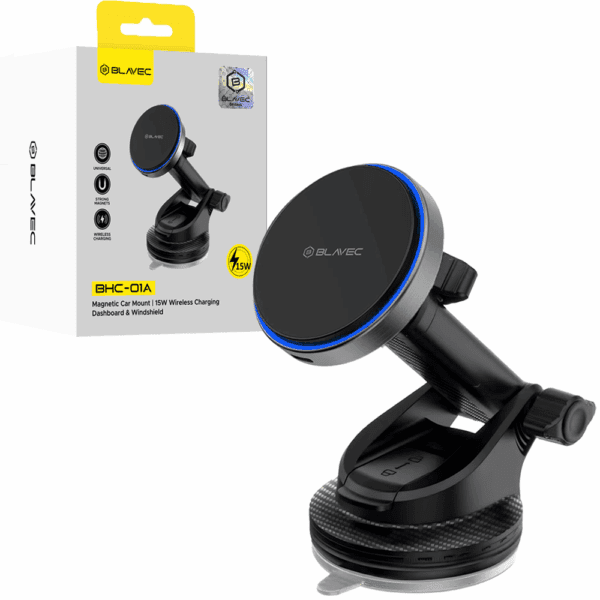 Blavec Car holder BHC-01A magnetic with wirless charging to windshield and dashboard (BHC01A-MWIB) black