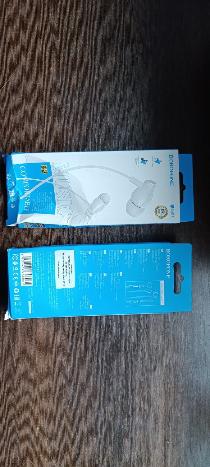 Borofone Earphones BM61 Wanderer with microphone white (damaged packaging)