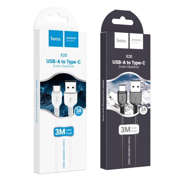 Cable USB A to USB C Hoco 2,4A 3 m X20 white