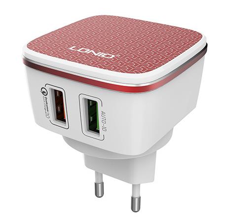 LDNIO A2405Q ΦΟΡΤΙΣΤΗΣ QC3.0 2 PORTS + 1M LIGHTNING CABLE, 18W