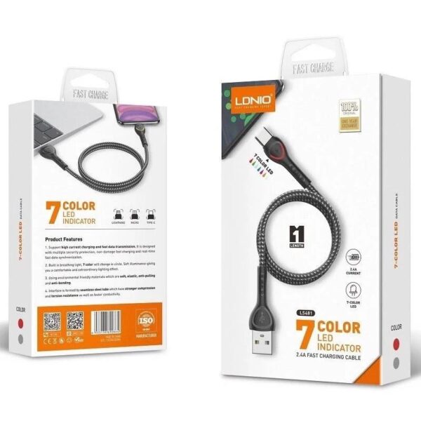 14278 LDNIO ΚΑΛΩΔΙΟ ΦΟΡΤΙΣΗΣ LS481 MICRO USB ME LED, ΓΚΡΙ
