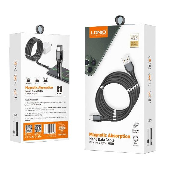 LDNIO ΚΑΛΩΔΙΟ ΦΟΡΤΙΣΗΣ LS511 ΜΕ ΜΑΓΝΗΤΕΣ, LIGHTNING, ΛΕΥΚΟ