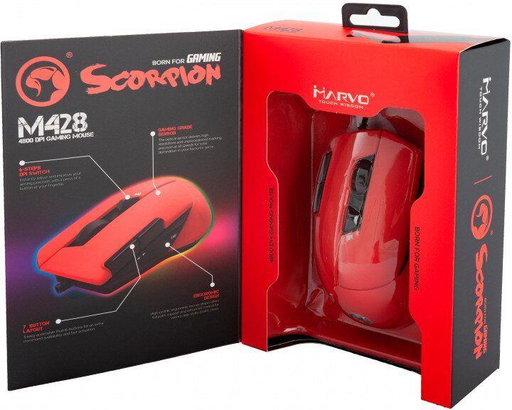15180 MARVO M428 ΕΝΣΥΡΜΑΤΟ GAMING ΠΟΝΤΙΚΙ, 4800DPI 7 ΠΡΟΓΡ. ΠΛΗΚΤΡΑ, ΚΟΚΚΙΝΟ