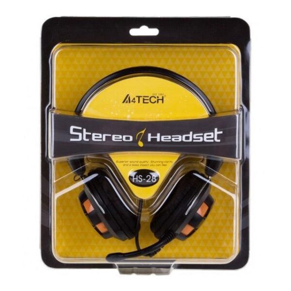 15364 ΑΚΟΥΣΤΙΚΑ HEADSET A4Tech HS-28-3 ΕΝΣΥΡΜΑΤΑ, ΜΑΥΡΟ-ΠΟΡΤΟΚΑΛΙ