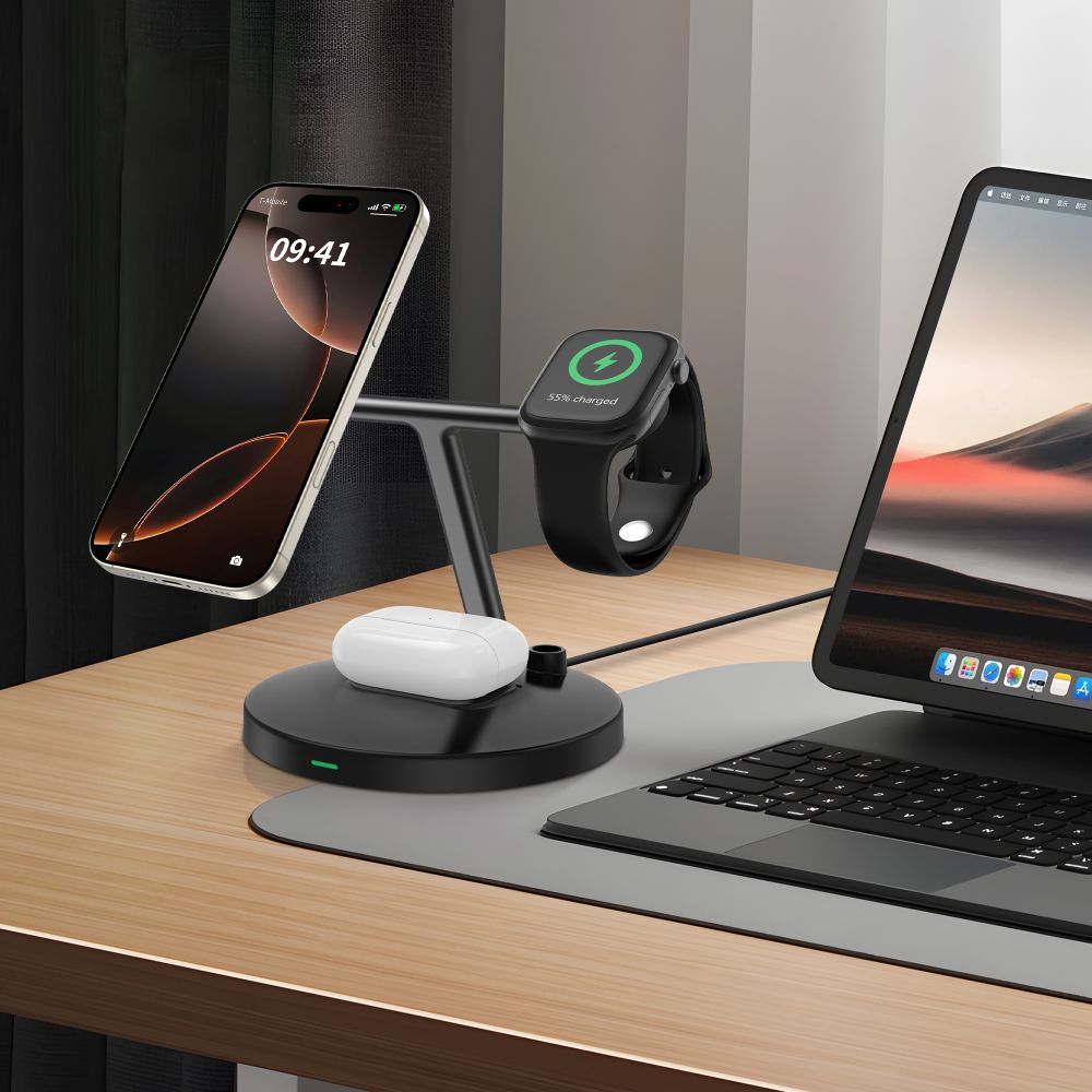 CREATOR: gd-jpeg v1.0 (using IJG JPEG v62), quality = 80 Tech-Protect QI15W-A35 3-in-1 Inductive Charger with MagSafe for Phone / AirPods / Apple Watch - Blackeng