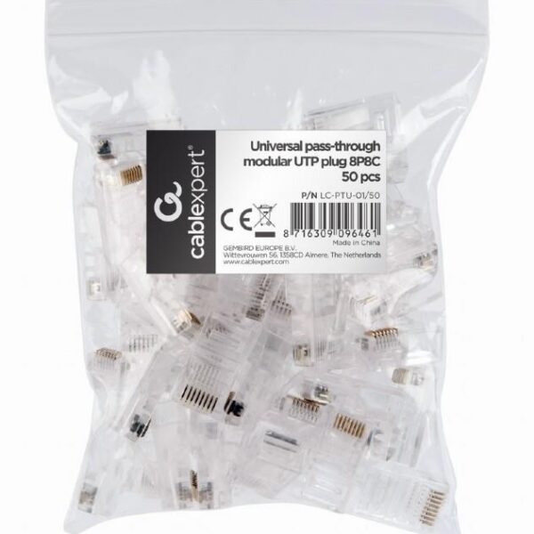 ΑΚΡΟΔΕΚΤΗΣ CABLEXPERT LC-PTU-01/50 RJ45 LAN, UTP CAT5E PASS THROUGH, ΣΑΚΟΥΛΑΚΙ 50 ΤΕΜΑΧΙΩΝ