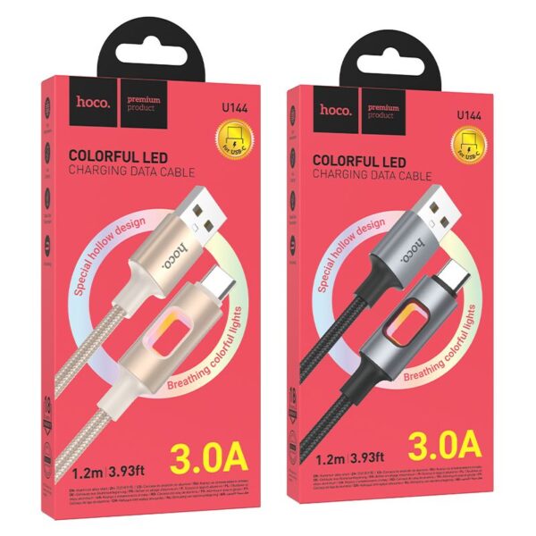 LED Cable USB A to USB C Hoco 3A 1,2 m U144 white