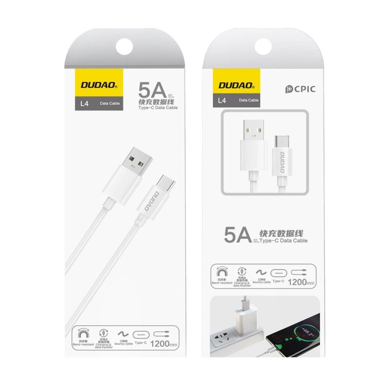 Dudao USB Type C 2.1A 1m white cable (L4T 1m white)eng