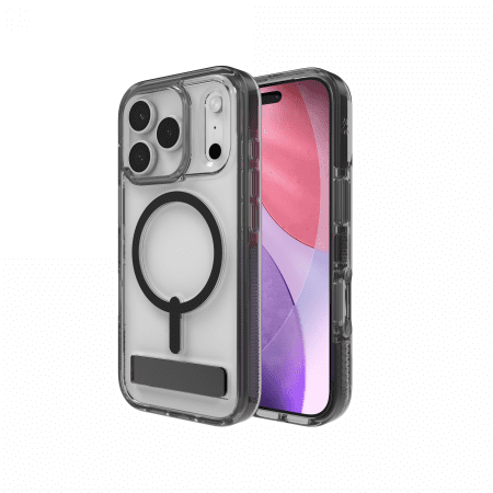 ZAGG Santa Cruz Snap KS MagSafe Case with Stand for iPhone 17 Pro - Clear and Blackeng