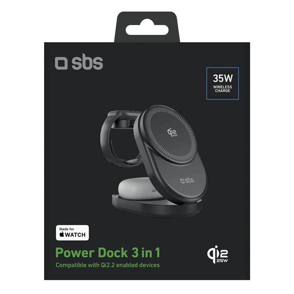 SBS Qi2.2 25W Inductive 3-in-1 Foldable Charging Station with MFI Certificate - Blackeng