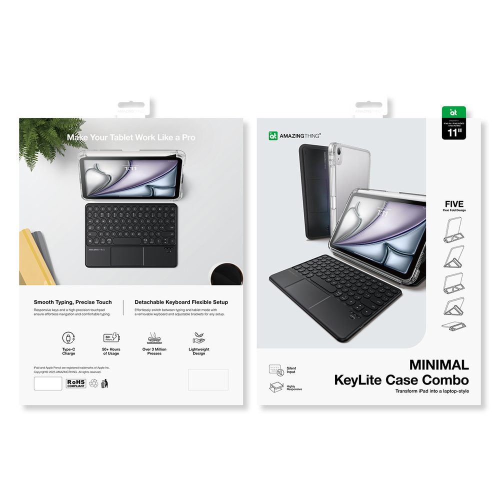 AmazingThing Minimal Case Keylite Combo Keyboard Case for iPad Air M3 13" - Blackeng