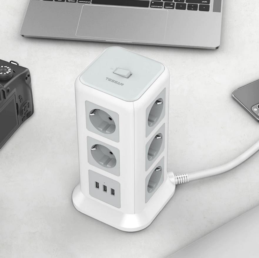 TESSAN TPS01 ΠΟΛΥΜΠΡΙΖΟ ΔΑΠΕΔΟΥ 11 ΘΕΣΕΩΝ, 3 USB, ΓΚΡΙ/ΛΕΥΚΟ