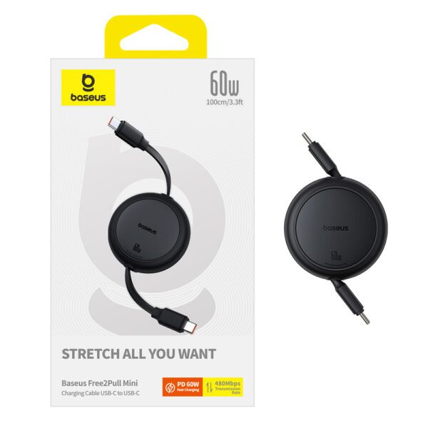 Baseus Free2Pull 60W USB-C Retractable Cable - USB-C 1m - Blackeng