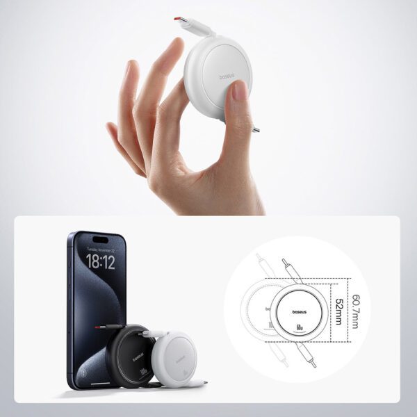 Baseus Free2Pull 60W USB-C Retractable Cable - USB-C 1m - Whiteeng