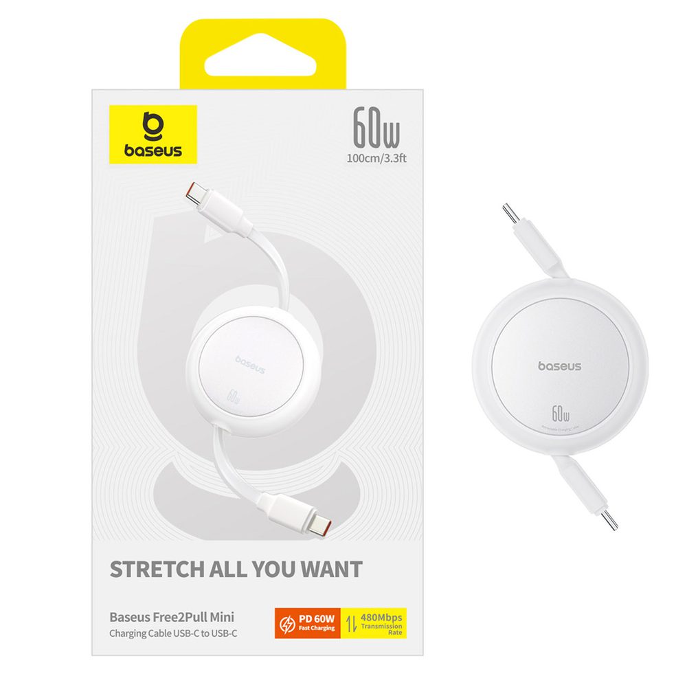 Baseus Free2Pull 60W USB-C Retractable Cable - USB-C 1m - Whiteeng