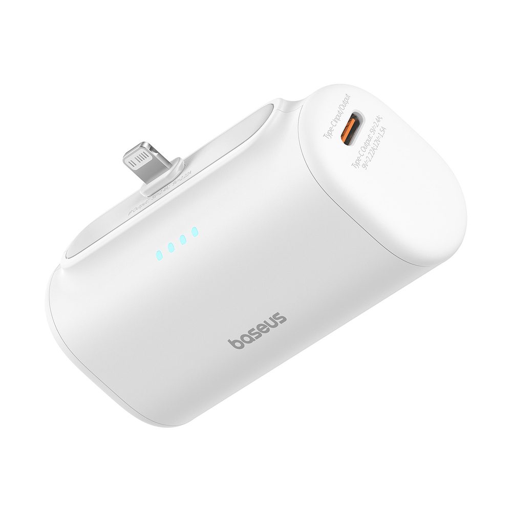 Baseus Compact 5000mAh 20W Powerbank with Lightning Connector and USB-C Socket - Whiteeng