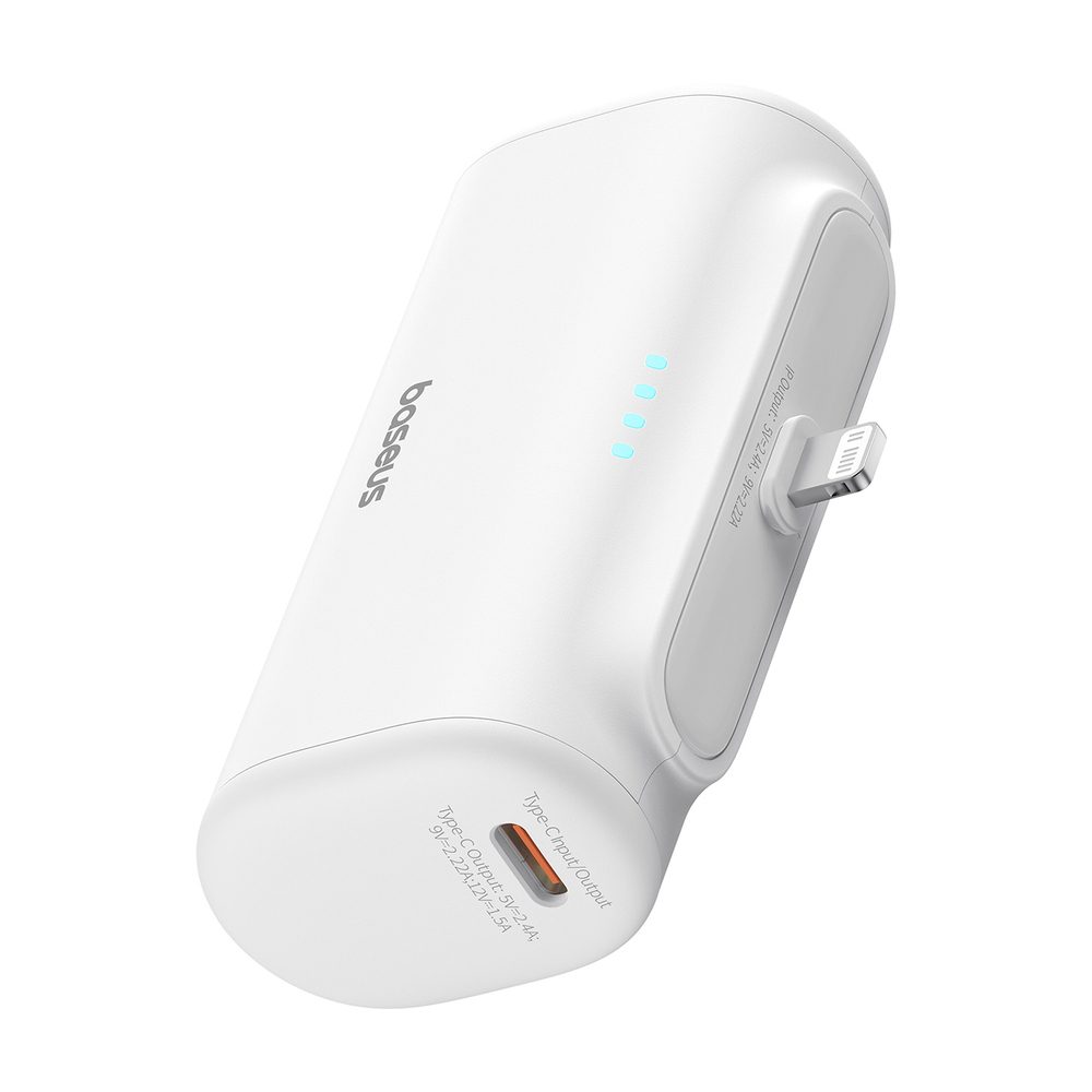 Baseus Compact 5000mAh 20W Powerbank with Lightning Connector and USB-C Socket - Whiteeng