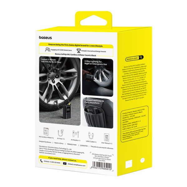 Baseus GoTrip VA1 Super Mini Wireless Air Compressor with 3 Tips - Blackeng