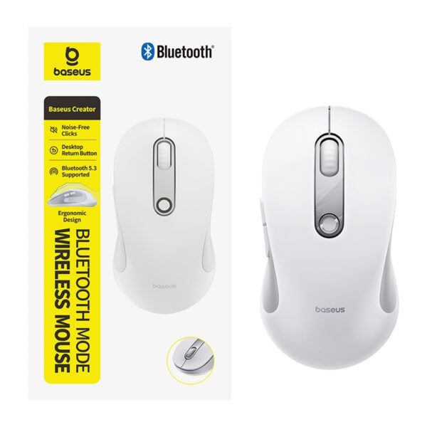Baseus F02 Wireless Ergonomic Bluetooth Mouse - Whiteeng